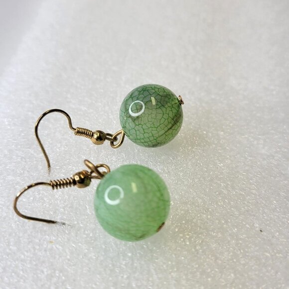 Small Green Ball Dangle Earrings - Picture 3 of 7